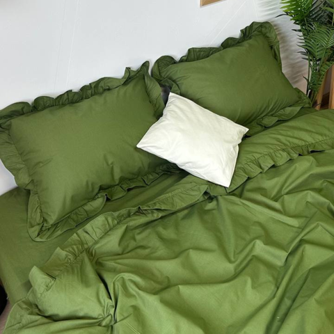 Комплект постільної білизни з рюшами Бязь Lux - &laquo;Оливка&raquo; оливка фото