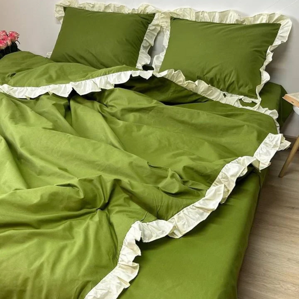 Комплект постільної білизни з рюшами Бязь Lux - &laquo;Оливка / шампань&raquo; рюши оливка  фото
